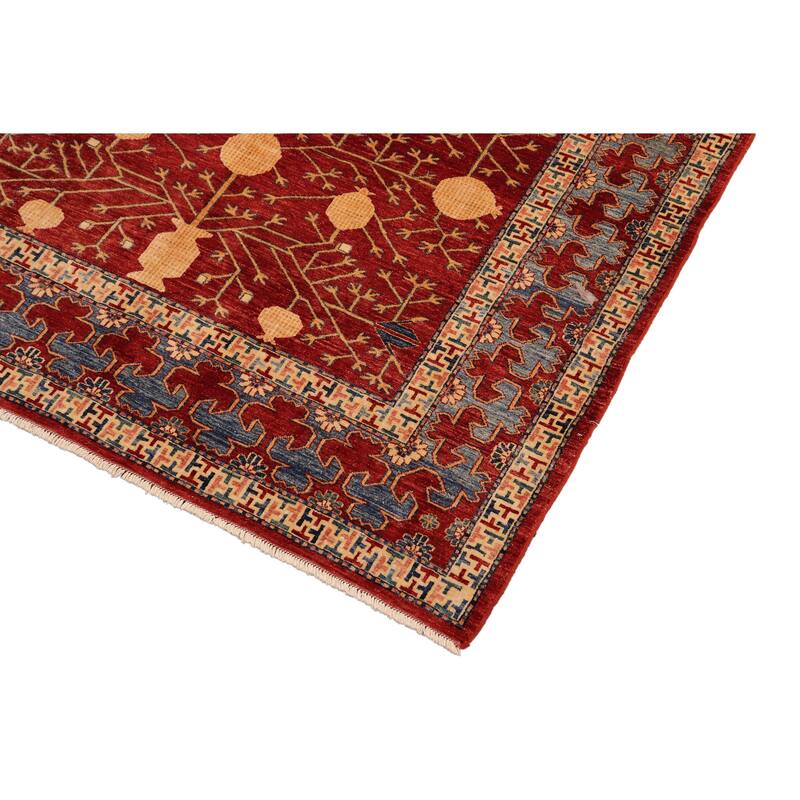 Caucasian Super Kazak Axel Red/Blue Hand Knotted Wool Rug - 6'10'' x 9'6''