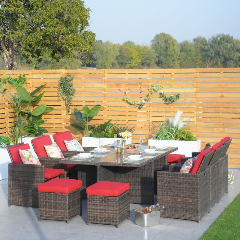 Abrihome 11-piece Outdoor Rattan Wicker Dining Table and Chairs Set