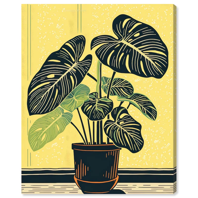 Wynwood Studio Canvas Floral and Botanical Monstera in Yellow Setting Yellow and Tropical Wall Art Canvas Print