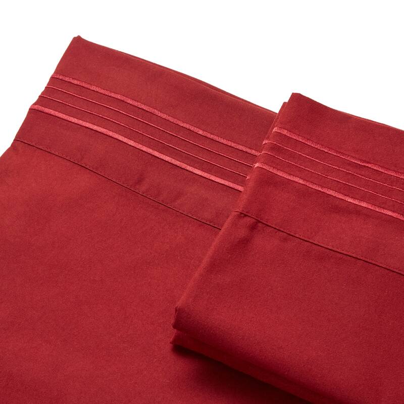 Authentic Hotel and Spa 1800 TC Brushed Microfiber Standard Pillowcase (2PC Set) with 4 Line Embroidery - Burgundy