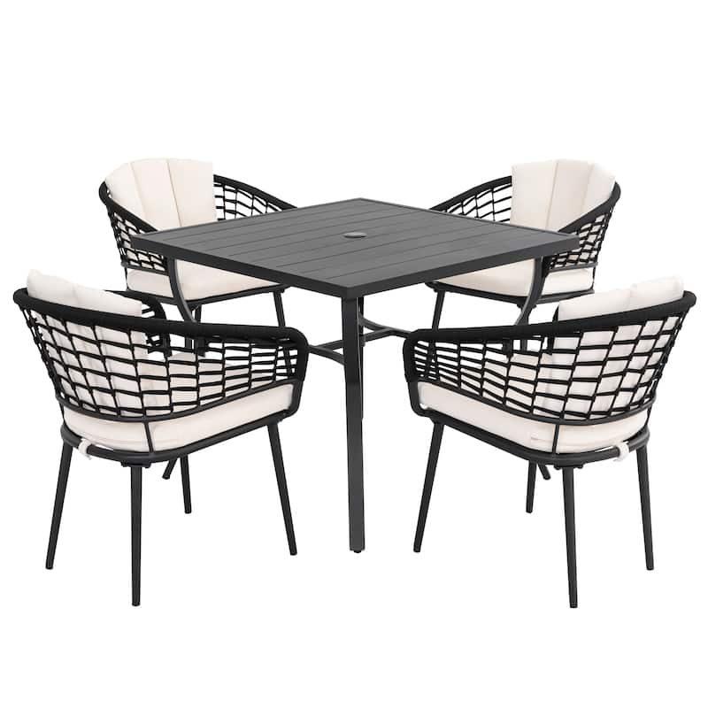 Outdoor Aluminum Dining Set with Powder-Coated Frame, Beige