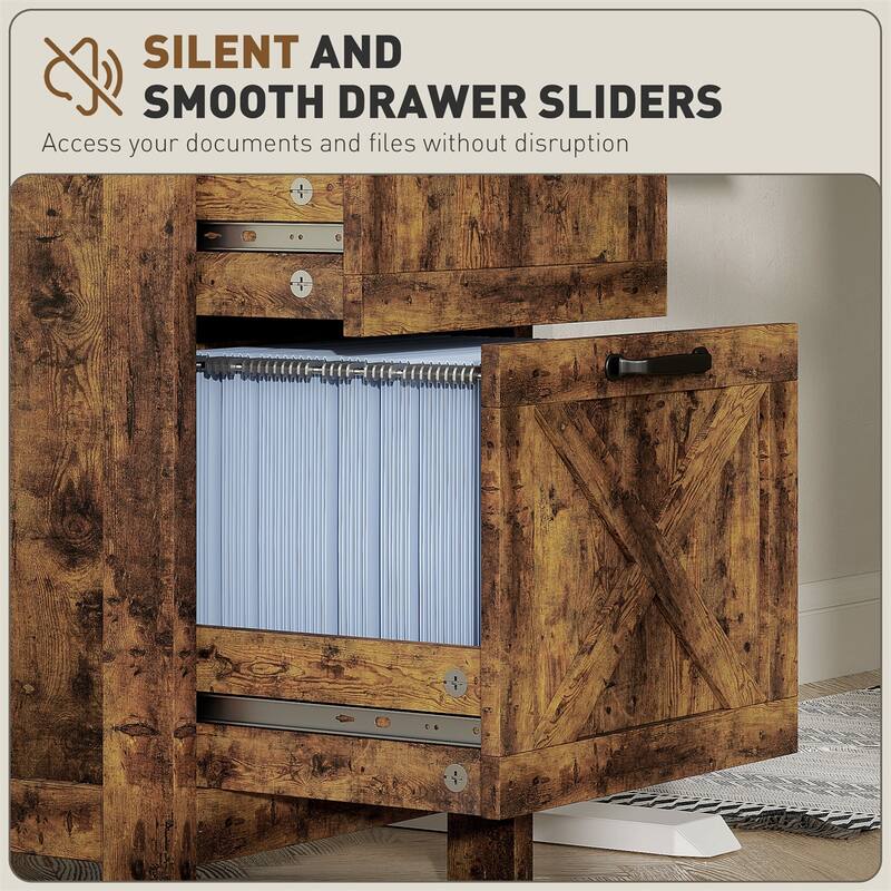 Rustic Brown Storage File Cabinet with 3 Drawers Printer Stand for Home or Office Use