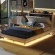 preview thumbnail 1 of 33, Full Size Upholstered Platform Bed with LED Lights, USB Ports, and Storage Headboard Beige - Full