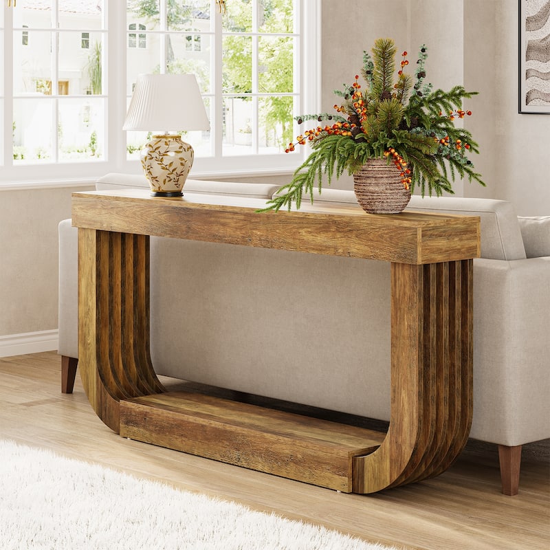 70.8’’ U-Shaped Console Table, Narrow Wooden Sofa Table