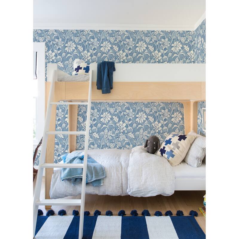 Chesapeake Plumeria Blue Floral Trail Wallpaper