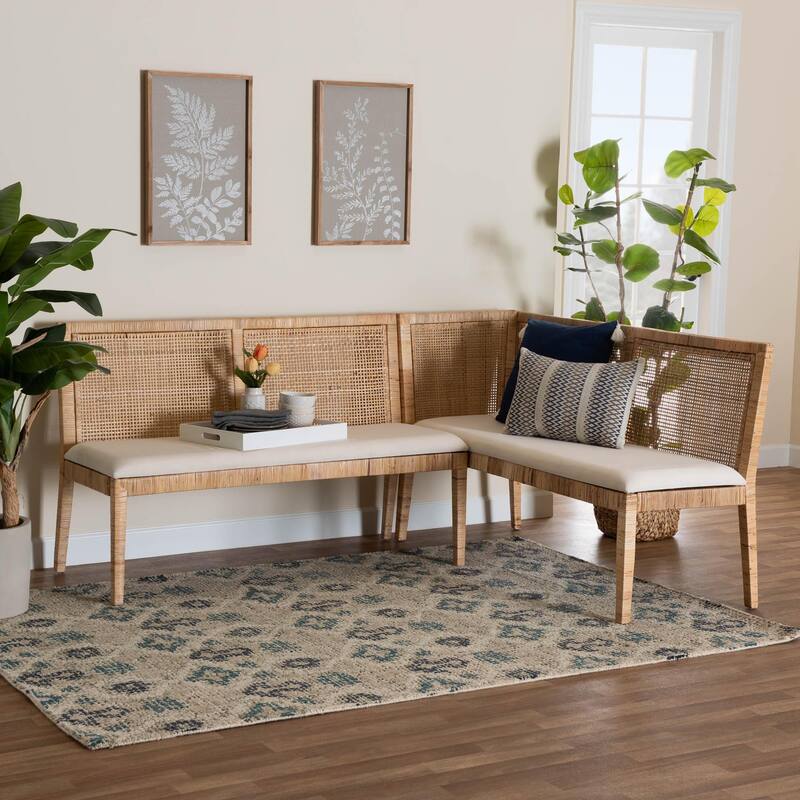 Kalimantan Bohemian Light Honey Rattan 2-Piece Banquette Set