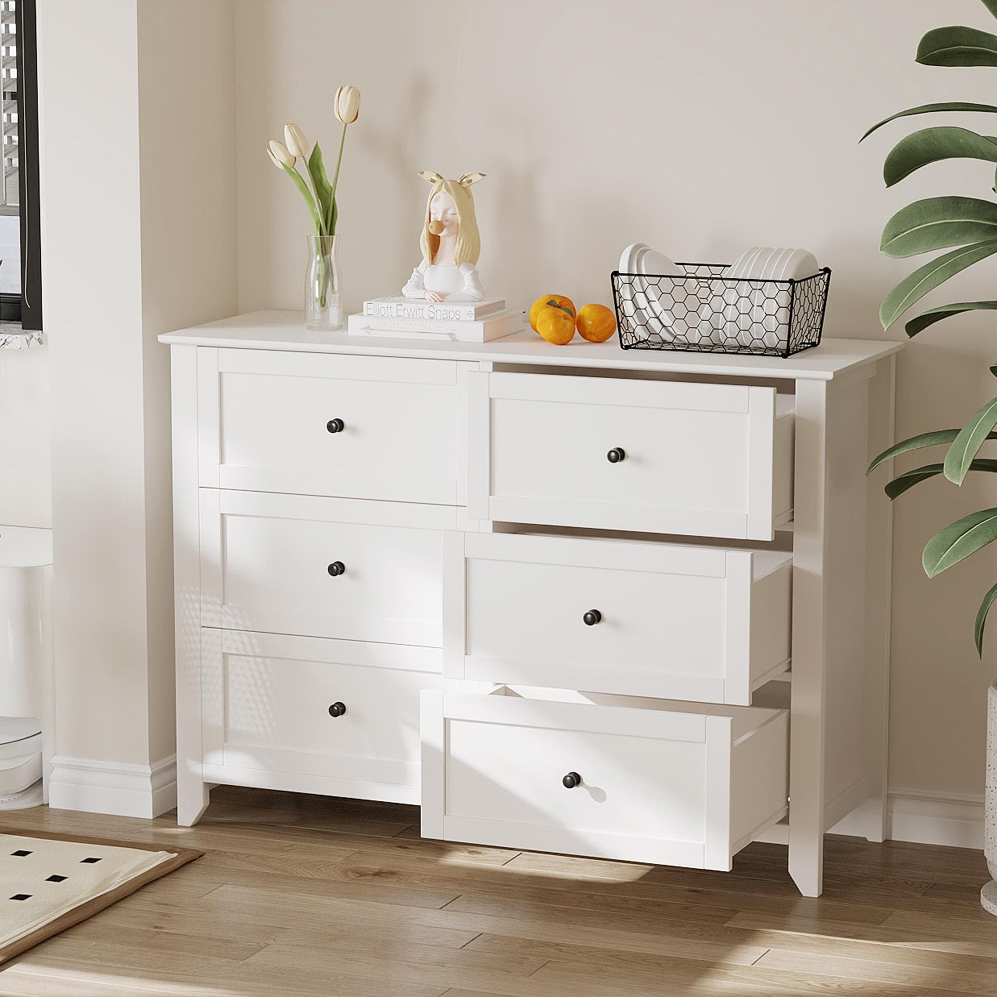 6 Chest of Drawer Dresser, Modern and Stylish Dresser, Deep Drawers and Nickel Round Handle