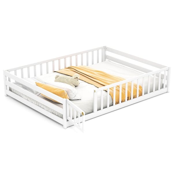slide 2 of 11, Costway Full Size Floor Bed with Full Length Safety Guardrails & Door White