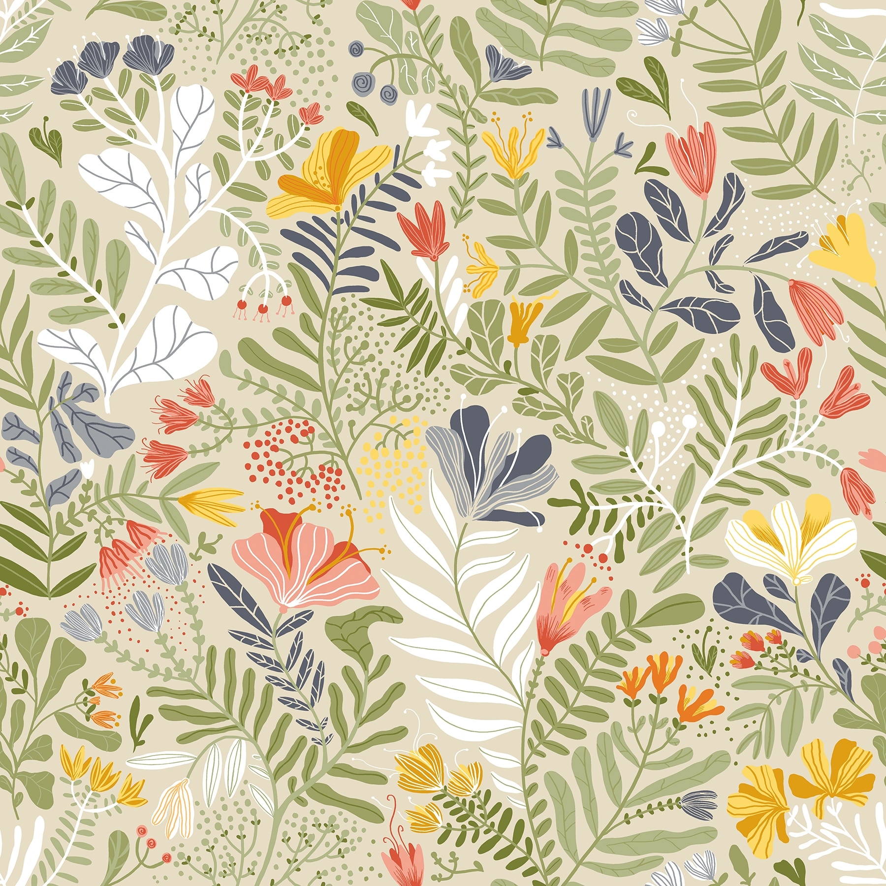 A-Street Prints Brittsommar Beige Green Woodland Floral Wallpaper