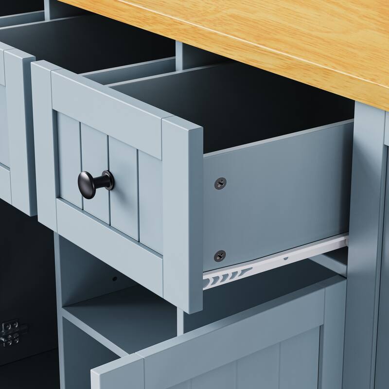 53" Large Kitchen Island with 2 Bar Stools, Power Outlet & Storage Cart