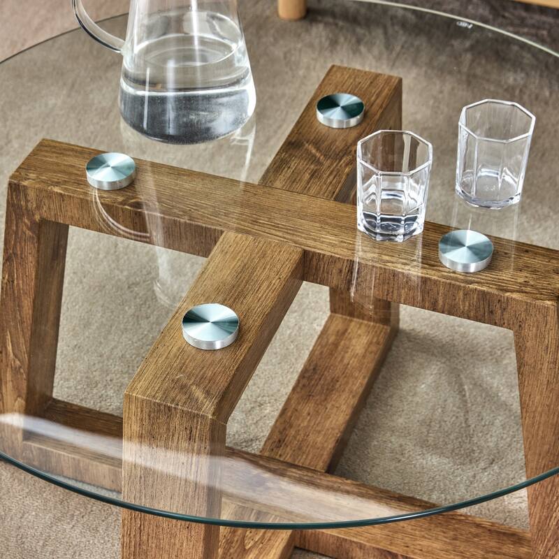31.5" Modern Round Coffee Table with Tempered Glass Tabletop and Stable Base for Living Room