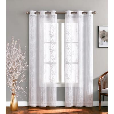 HomeRoots Set of Two 84" White Boho Embroidered Window Panels - 84" x 76"