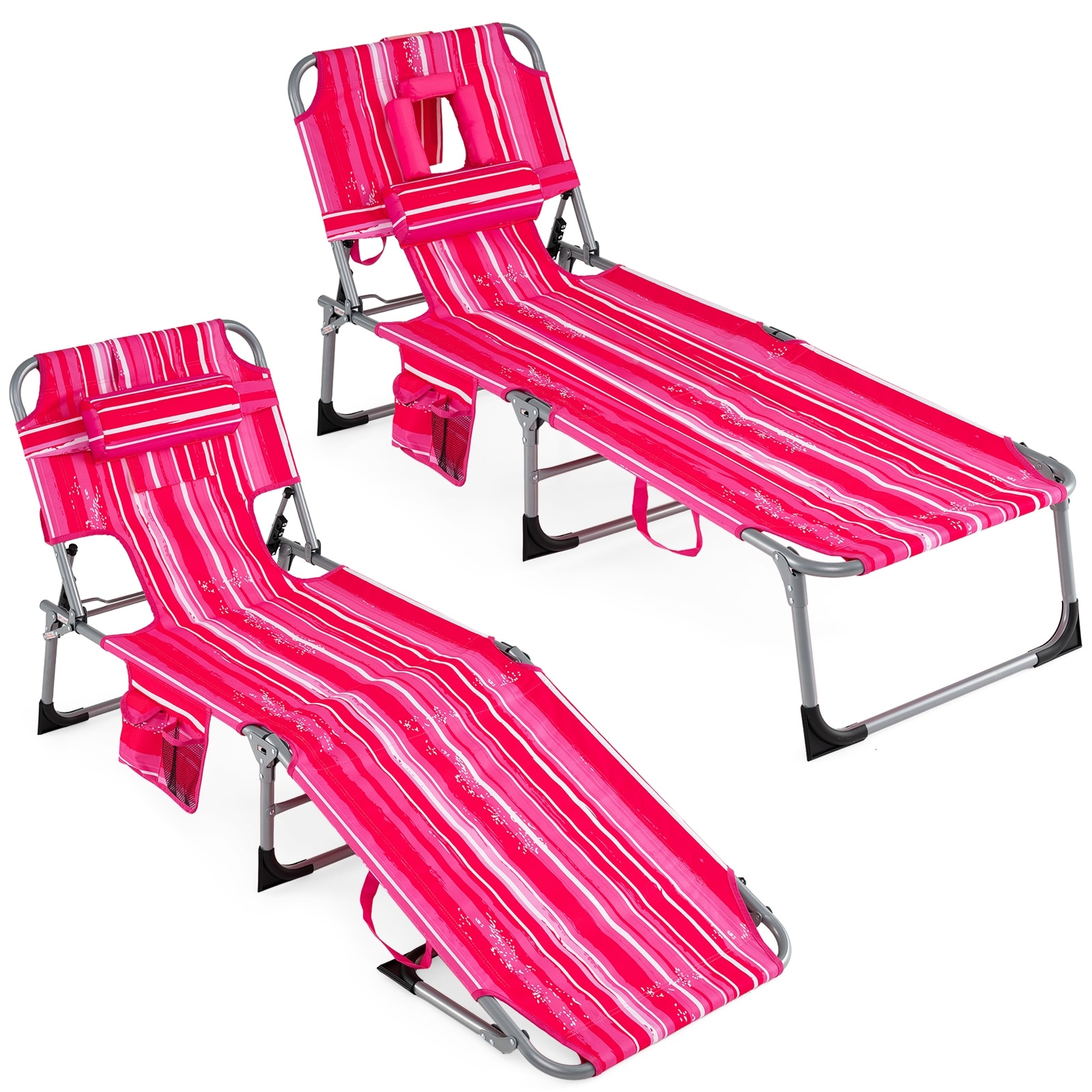 Gymax 2PCS Tanning Chair w/4-Position Adjustable Backrest Face Arm