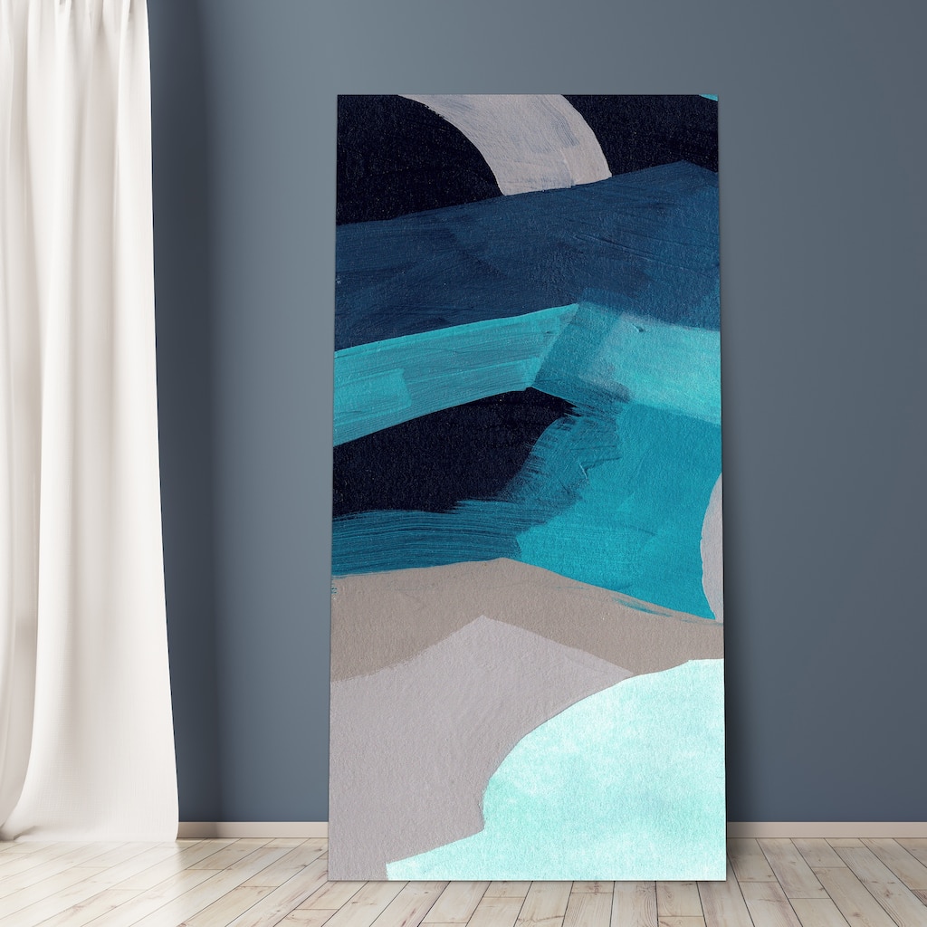 "Puzzle Blues A" Frameless Free Floating Tempered Glass Panel Graphic Wall Art