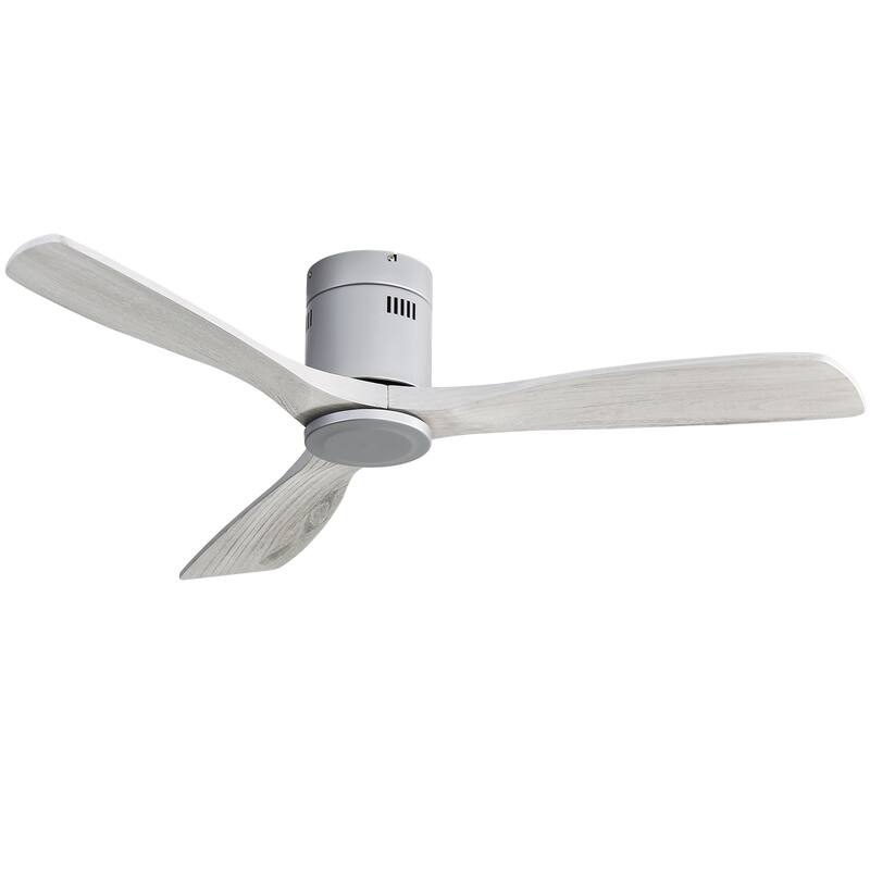 Refurbished 52 Inch Low Profile Flush Mount Wood Blades Ceiling Fan,Silver Motor with Grey Blades(Renewed) - 52 Inch - 52 Inch - Silver with Grey Blades - Remote