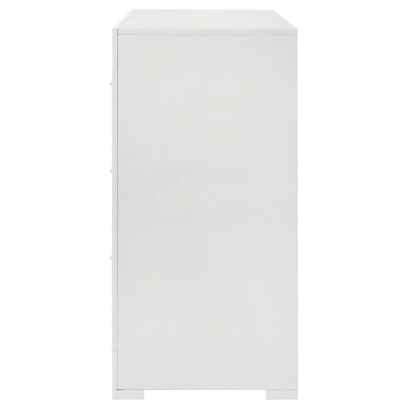 6-Drawer White High Gloss Dresser Cabinet with Modern Look, Smooth Gliding Hardware, and Spacious Storage Space