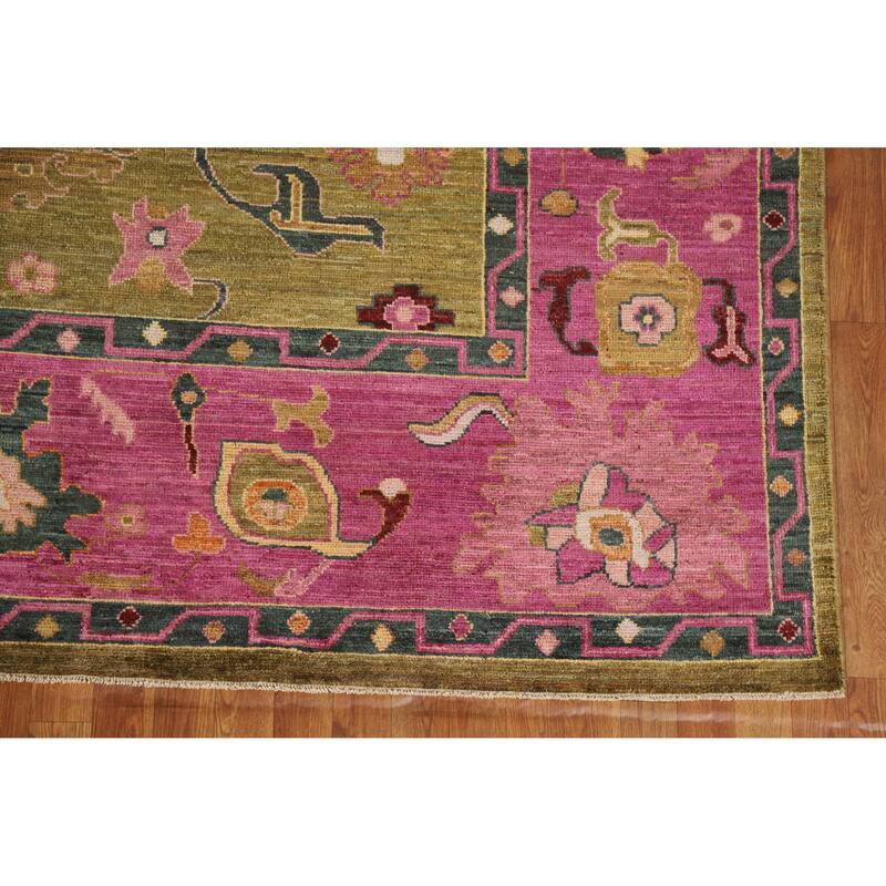 Hand Knotted Oriental 100% Wool Carpet Transitional All-Over Green Oushak Area Rug - 10' 2'' X 8' 3''