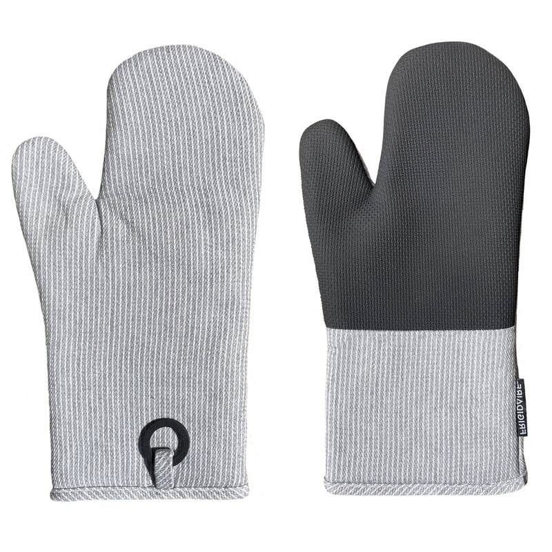 Grey Heat Resistant Thick Soft Quilted Lining Kitchen Oven Glove Mitts With Neoprene - 1 Pair