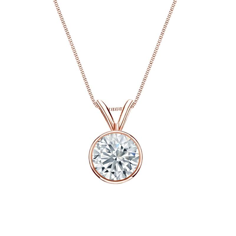 Auriya 14-karat Gold 0.75ctw Round Solitaire Lab Grown Diamond Necklace Basket (D-E VVS) - 0.75 - Rose