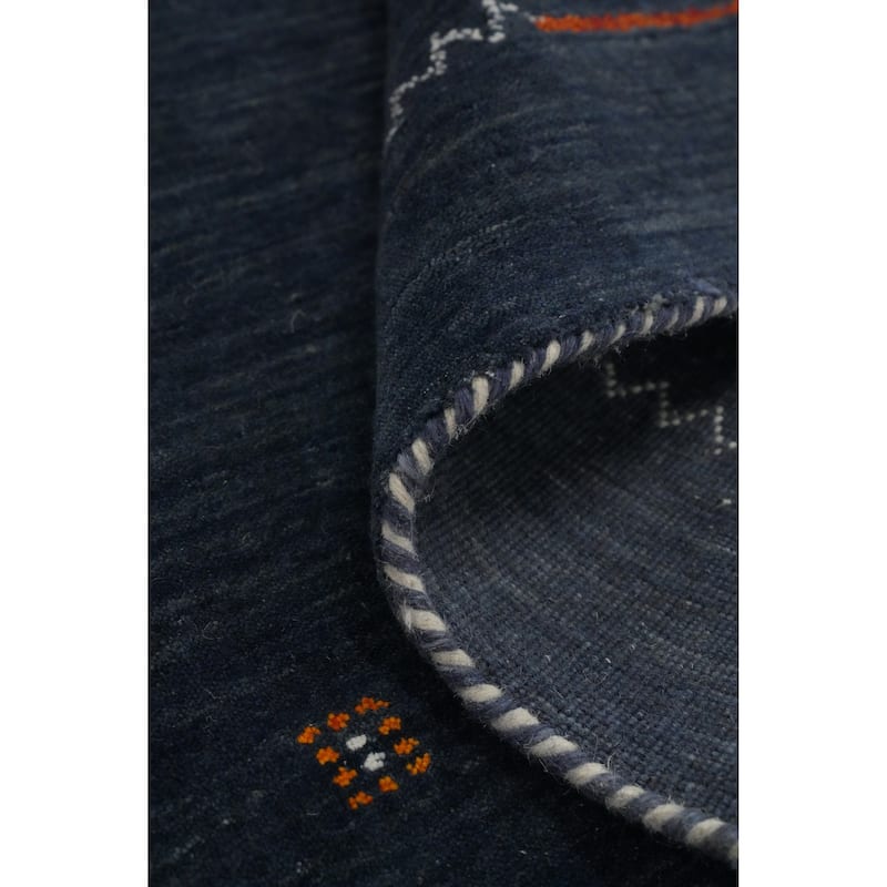 Hand Knotted Oriental 100% Wool Carpet Tribal Animal Pictorial Navy Blue & Blues Gabbeh Area Rug - 4' 11'' X 5' 0''
