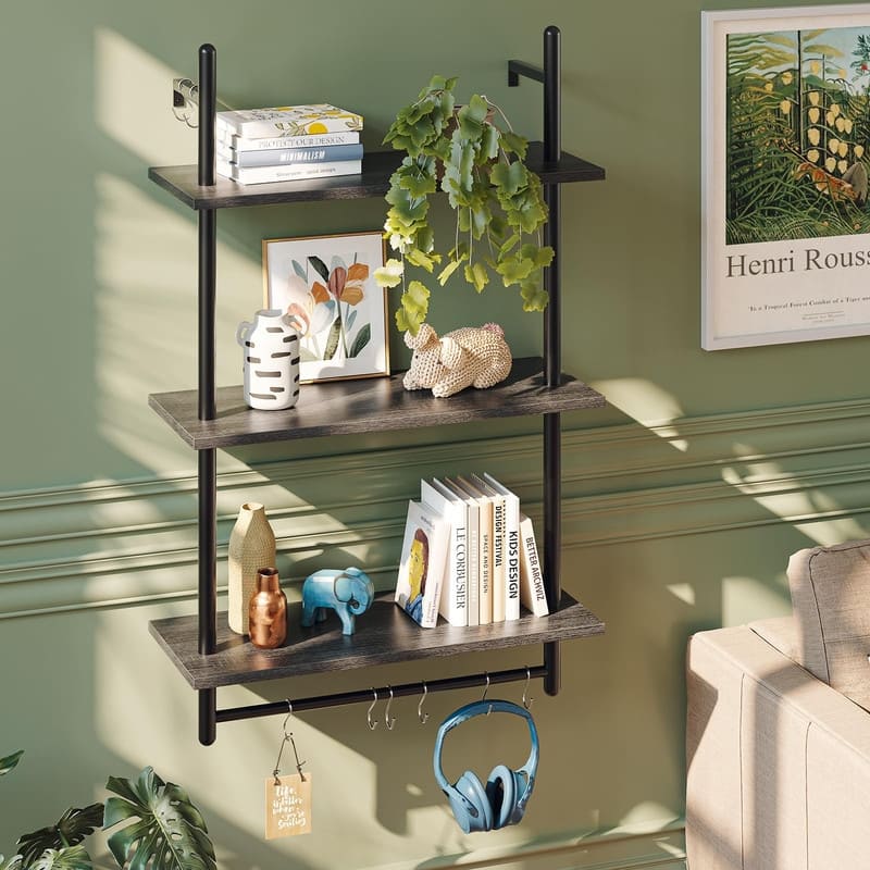 3 Tier Industrial Pipe Shelving - 9.4"D x 23.6"W x 37.8"H