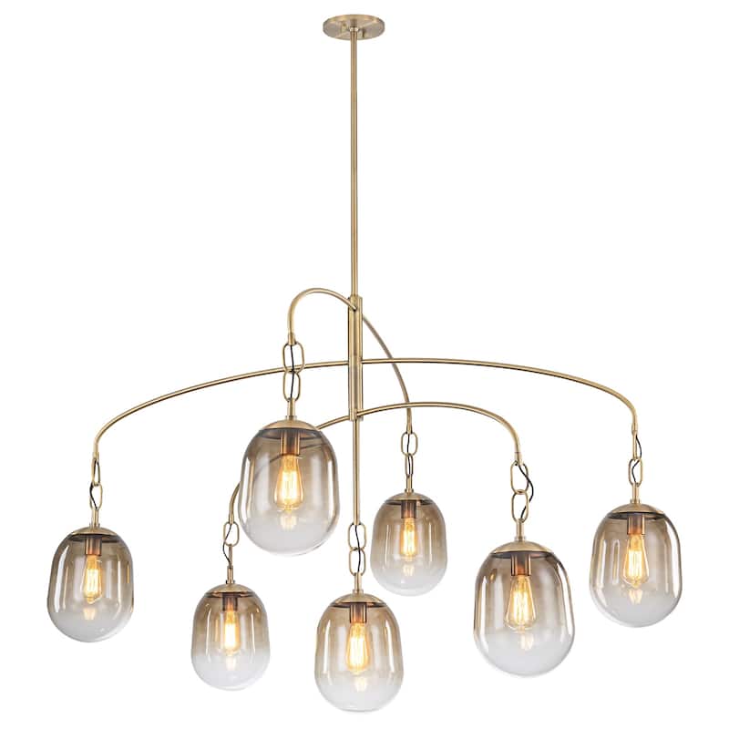 Modern Gold Chandelier Gradient Glass Shades 2-Tier Curved Arm