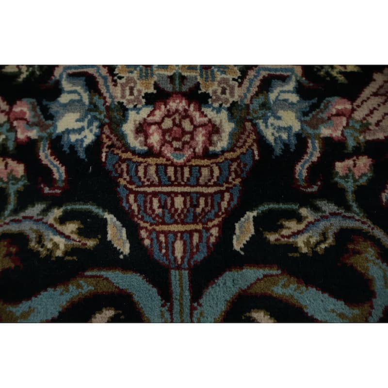 Hand Knotted Oriental 100% Wool Carpet Traditional Floral Black Aubusson Area Rug - 12' 4'' X 9' 0''