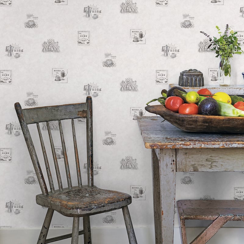 Galerie Wallcoverings Just Kitchens Coffee Motif Vinyl on Non-woven Matte Wallpaper Roll