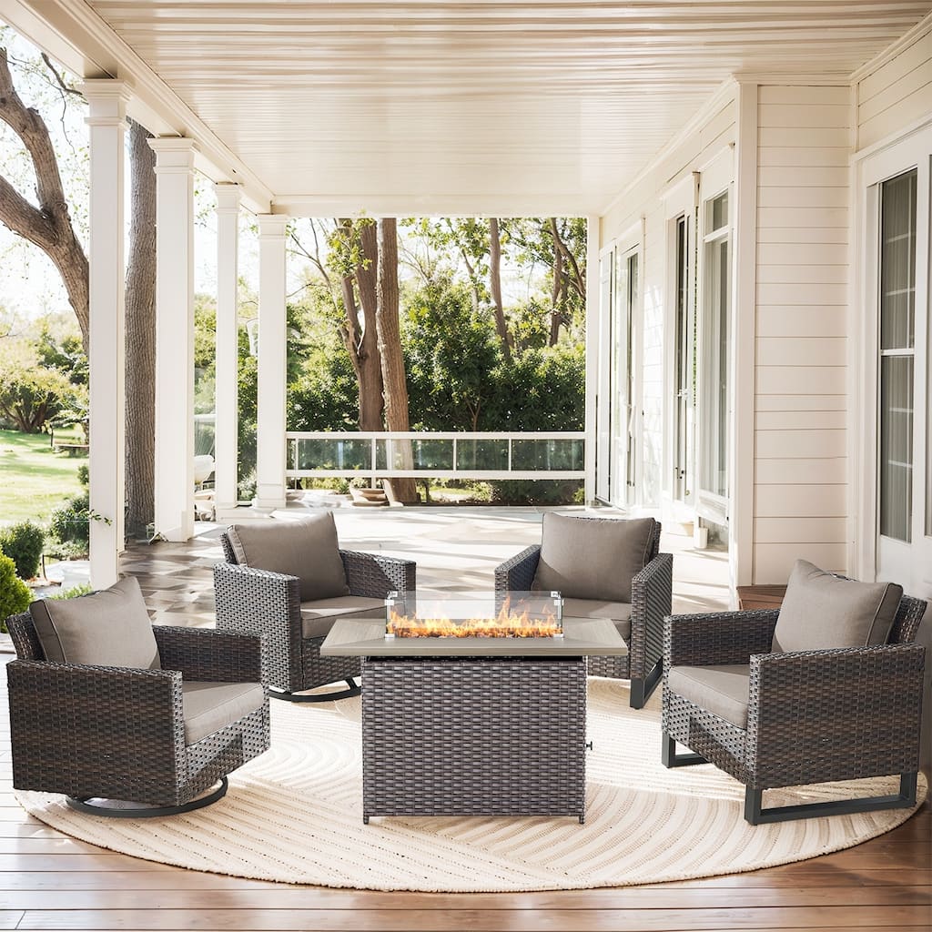 2 Swivel Chair 2 Club Chair with Fire Table Brwon-Grey - Brown