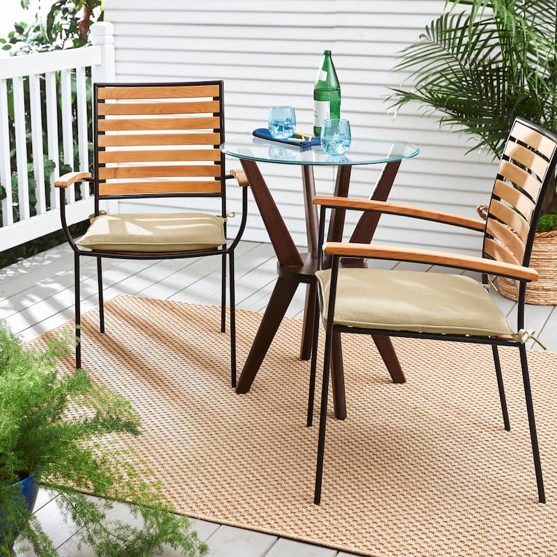 Sunbrella Sand Beige Indoor/Outdoor Chair Pad Set, Corded - 17" x 17" x 2"