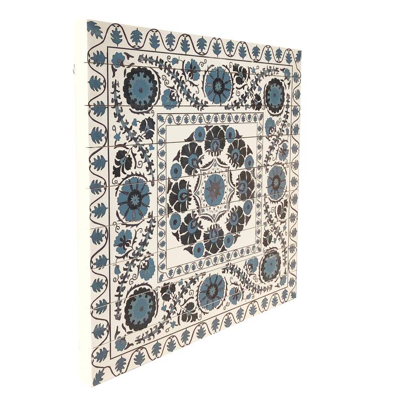 "Blue Suzani Pattern" Print on Planked Wood Wall Art