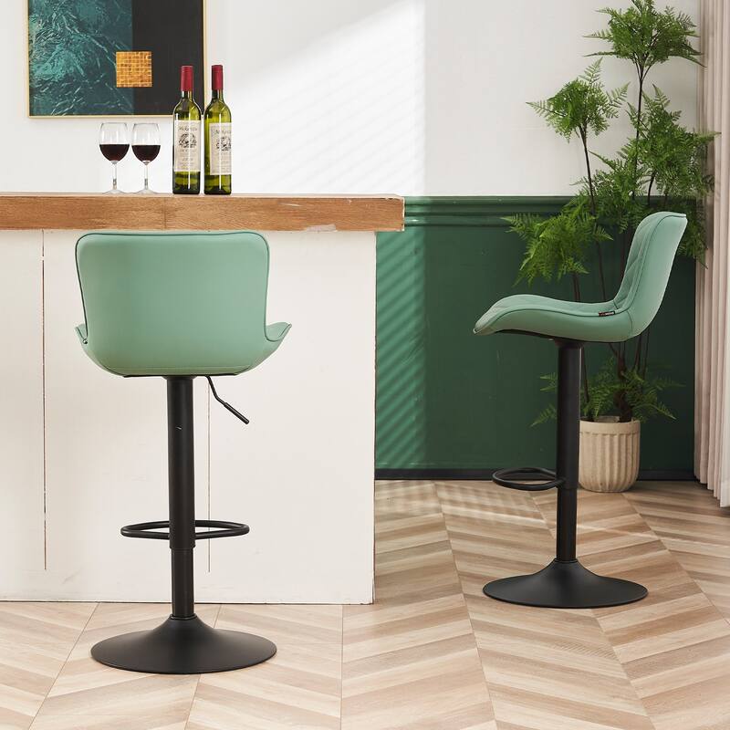Modern Faux Leather Bar Stools Set of 2, Adjustable Height, Swivel Counter Stools