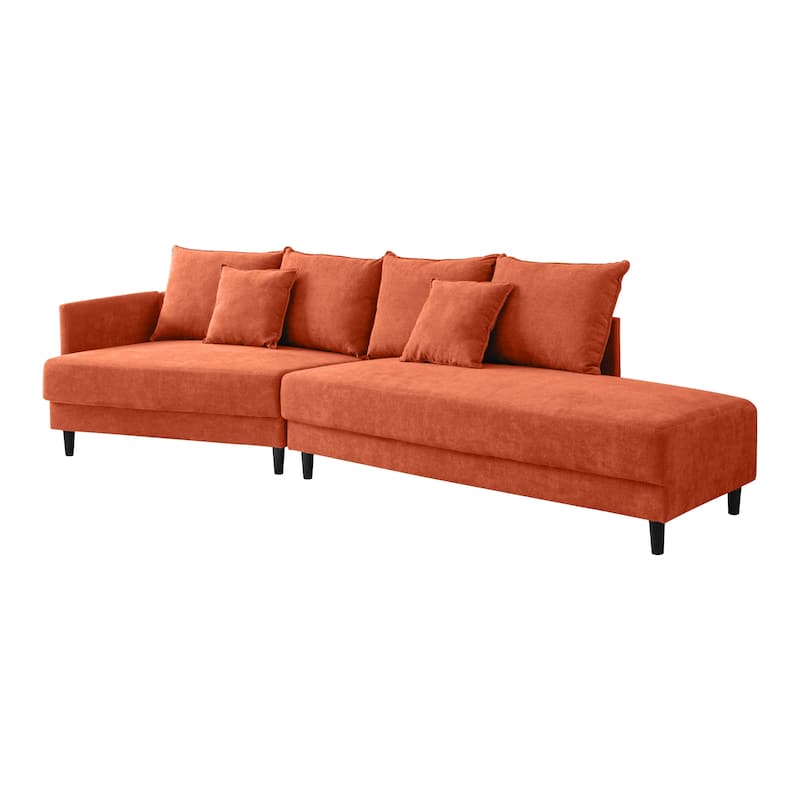Polyester Upholstered Sleeper Sectional Sofa With Wood Legs