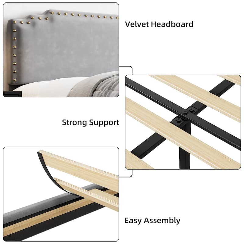 Velvet Upholstered Platform Bed Frame