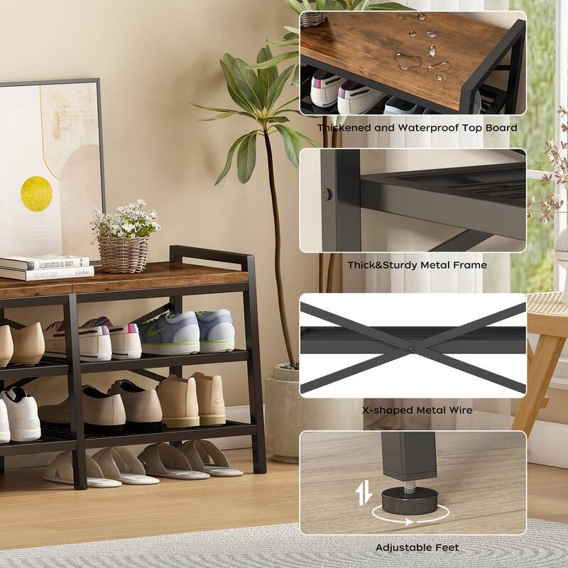 3-Tier Shoe Rack - 14"D x 41.92"W x 19.68"H
