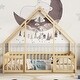 preview thumbnail 2 of 16, Full Wood House-Shaped Floor Bed with Fence, Guardrails for Small Space, Living Room, Bedroom, Apartment