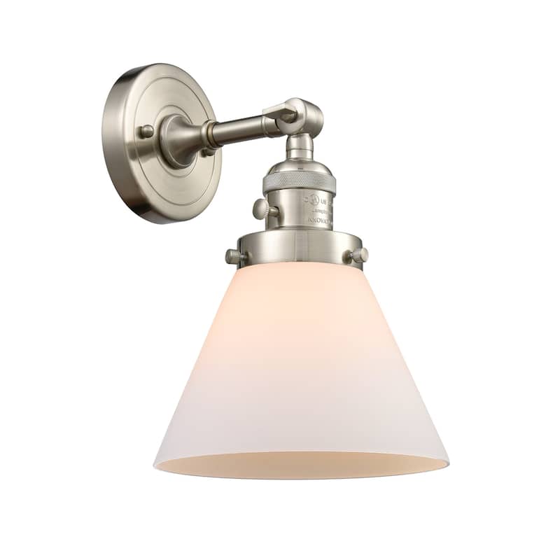 Innovations Lighting Large Cone Single Light 10" Tall Bathroom Sconce - Brushed Satin Nickel / Matte White