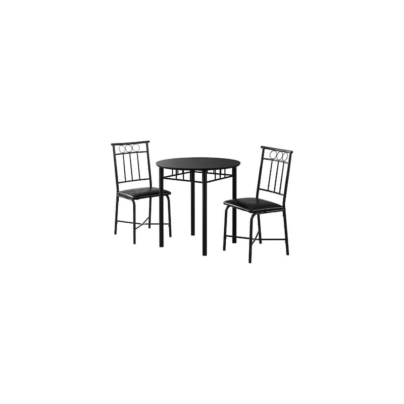 Classic 3-Piece Bistro Dining Set - Metal Frame, Leatherette Seating, Round Table, Black
