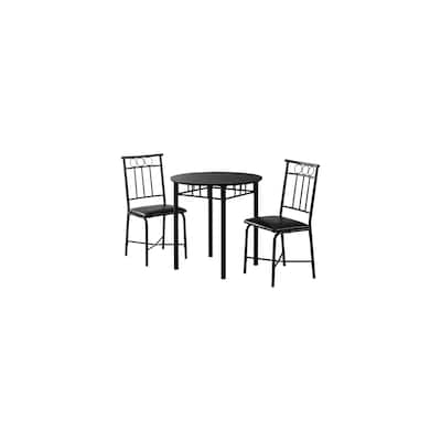 Classic 3-Piece Bistro Dining Set - Metal Frame, Leatherette Seating, Round Table, Black