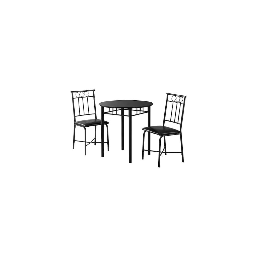 Classic 3-Piece Bistro Dining Set - Metal Frame, Leatherette Seating, Round Table, Black
