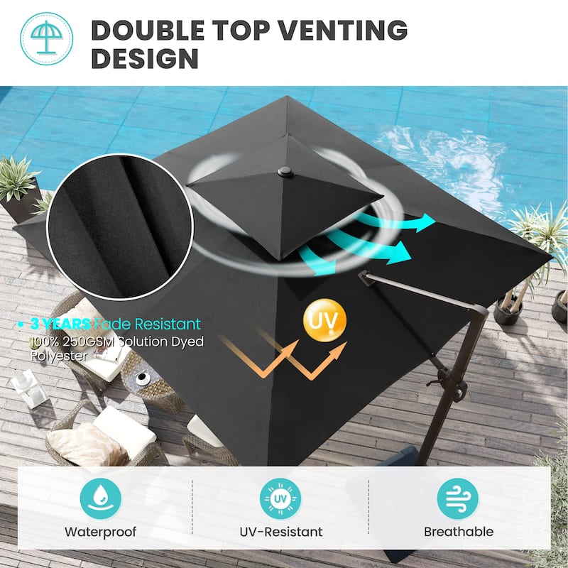 11 ft Square Outdoor Umbrella Cantilever-Offset Umbrella with Weights Base