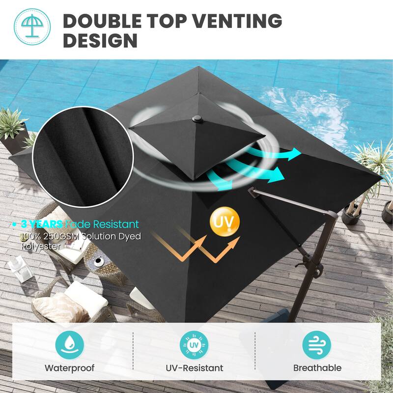 11 x 11 FT Outdoor Patio Cantilever Umbrella with Crank and 360 Degrees Rotation