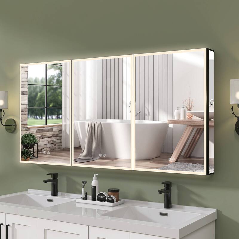 60'' W 30'' H Recessed Frameless Medicine Cabinet Mirror 9 Adjustable