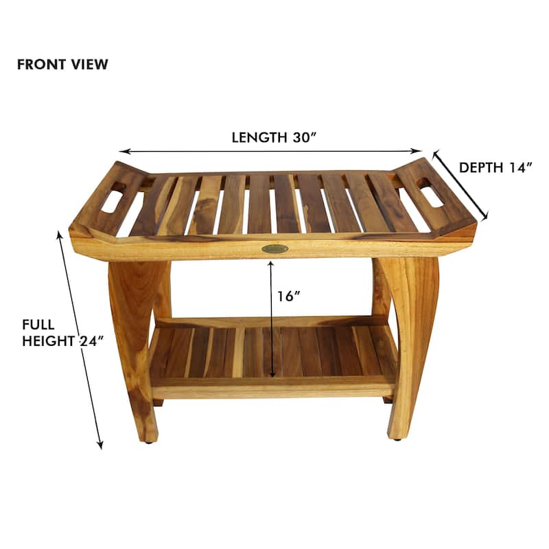 EcoDecors Tranquility 30" Extended Height Teak Shower Bench - 30" W x 24" T x 14" D