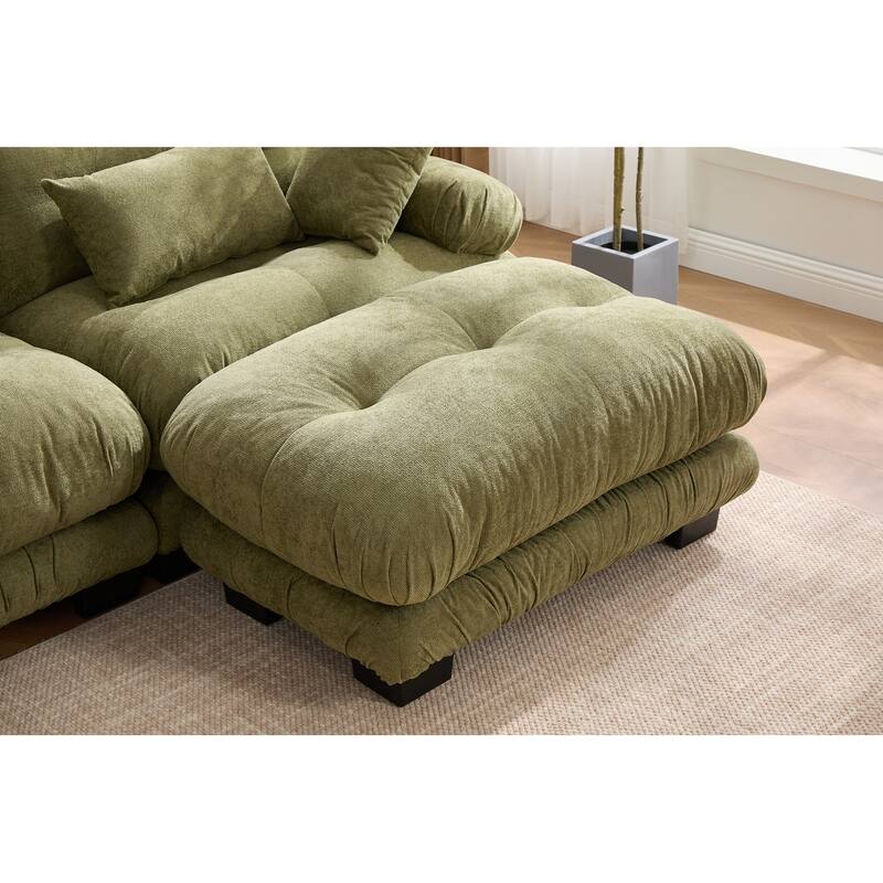 118'' Large U Shape Sofa Velvet Modular Sofa with 2 Ottomans for Living Room