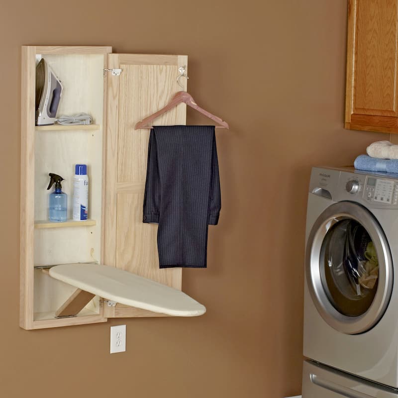 Household Essentials In-Wall Recessed Ironing Board Cabinet with Storage Shelves, Wood - Brown