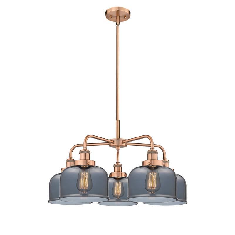 Innovations Lighting Bell - 5 Light 26" Stem Hung Chandelier - Antique Copper/Light Smoke