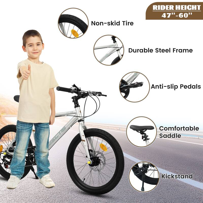 Kids Bike for 6-12 Years Old, 20 Inch Children's Bicycle for Boys Girls, 7-Speed Steel Frame,Dual Disc Brakes