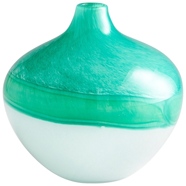 Cyan Design 09520 Iced 8-1/2" Diameter Glass Vase - Turquoise / White