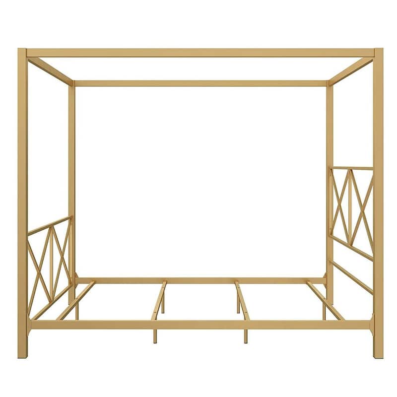 Queen size Modern Gold Metal Canopy Bed Frame with Headboard and Footboard